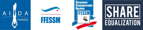 Logos des fédérations d'apnée AIDA, SSI et Moving Limits.